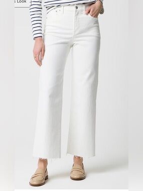 J. Crew White Wide-Leg Crop Raw Hem Jeans Size 30